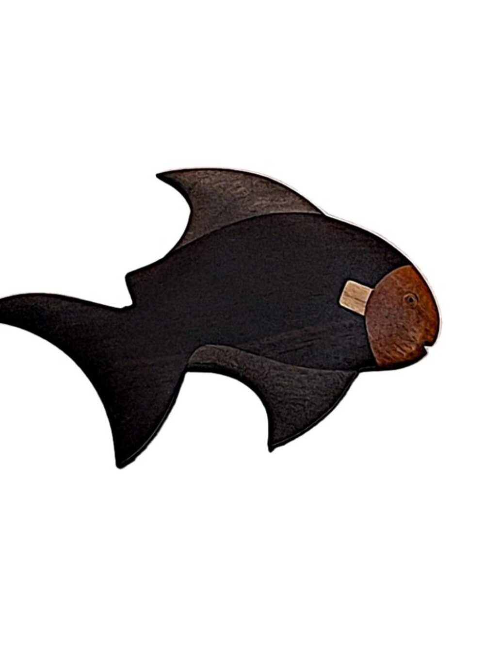 Vintage Artisan-crafted Ebony Wood Fish Brooch 2 ¾”" Philippines